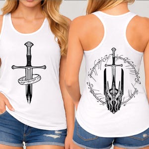 Sword Vneck, Fantasy Bookish Gift, Elvish Script Racerback