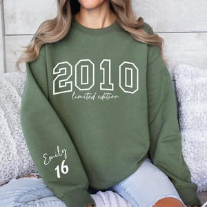 Sweet 16 Hoodie, 2010 Birthday Sweatshirt, Custom 16th Pullover, Personalized Sleeve