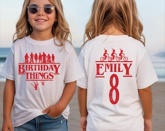 Camiseta de cumpleaños, camiseta personalizada con nombre y edad, regalo divertido para fiesta de terror de los 80, para niños y niñas