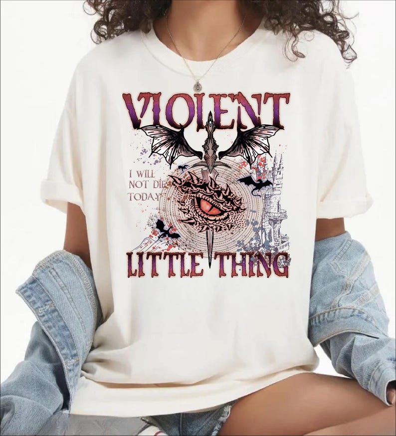 a white t-shirt with a graphic design and text printed on it.