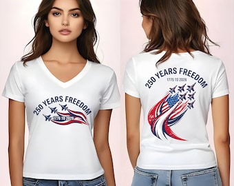 Camiseta sin mangas con cuello en V "250 años de libertad", camiseta "1776 a 2026", camiseta patriótica de EE. UU.
