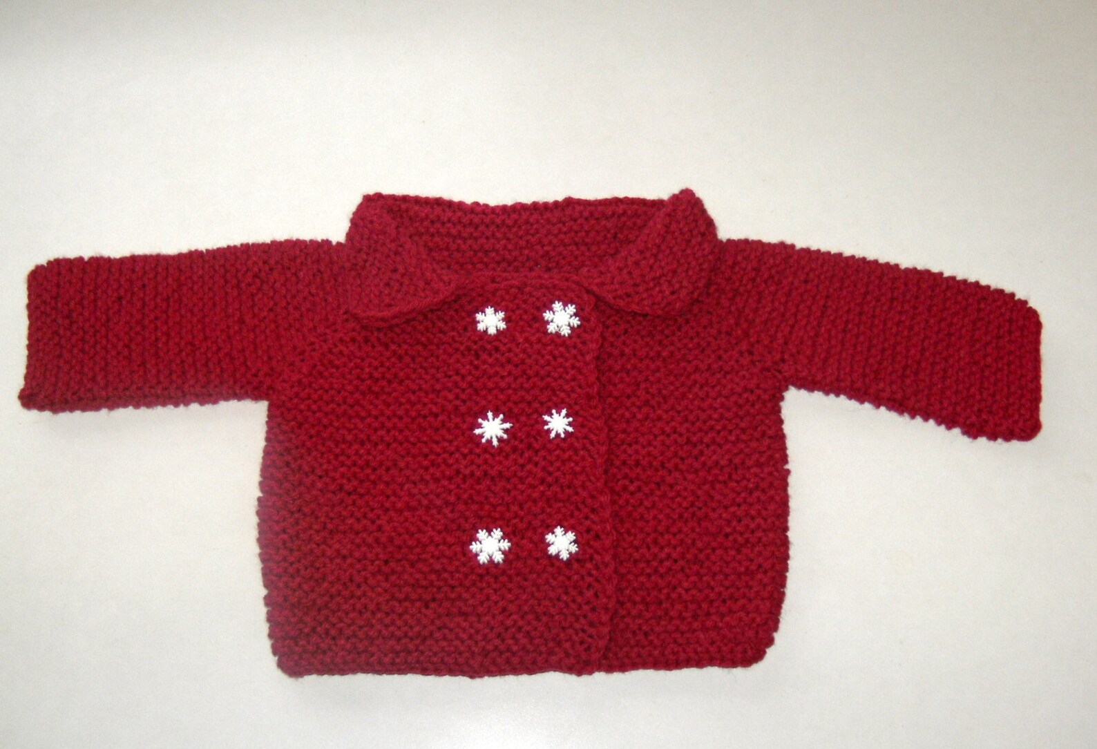 Hand Knitted Baby Sweater Cardigan Jacket Snow Snowflake Red Etsy