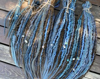 Brown Blue Ocean Synthetic Hair Dreads: Single or Double Ended Extensions