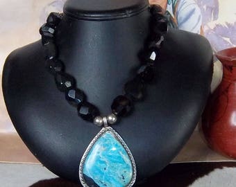 Beautiful Black Southwest Agate and Turquoise Necklace