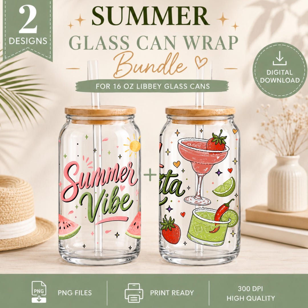 Summer Glass Can Wrap Bundle PNG | 16 Oz Libbey Tumbler UV DTF ...