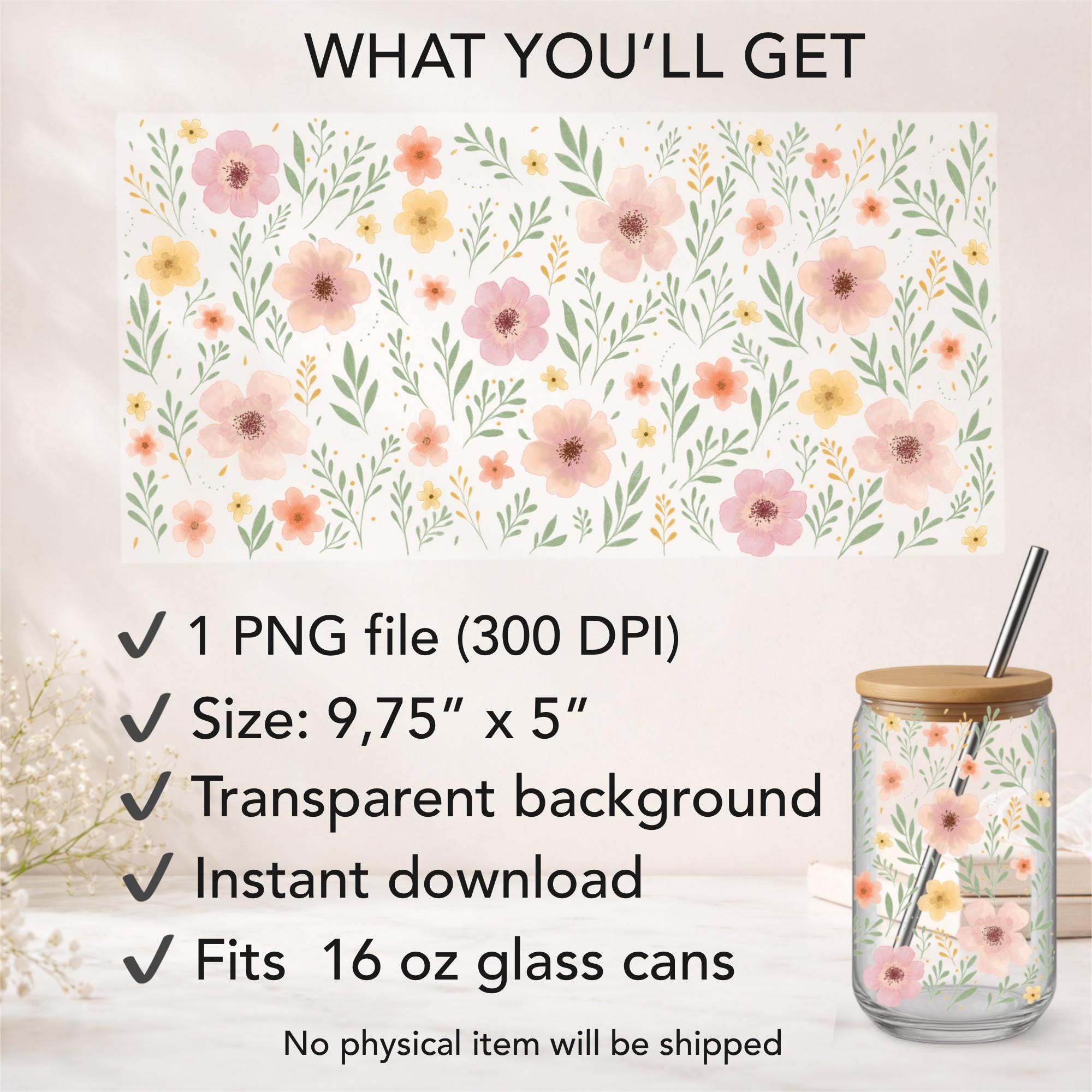 Glass Can Wrap 16 Oz PNG – Floral Boho Sublimation Design - Etsy