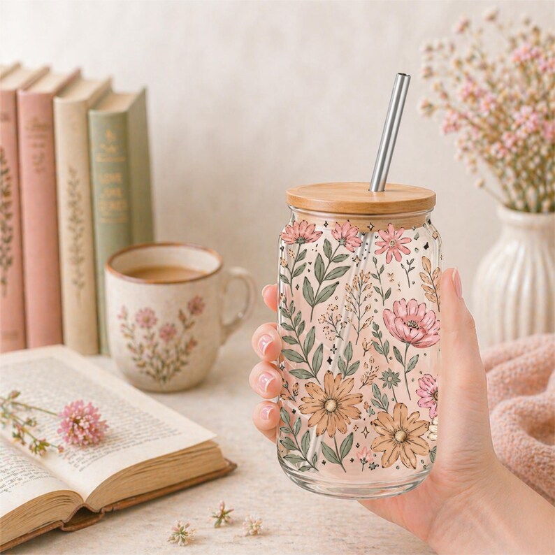 Glass Can Wrap Teacher Era Libbey 16oz PNG, Floral Tumbler Design ...