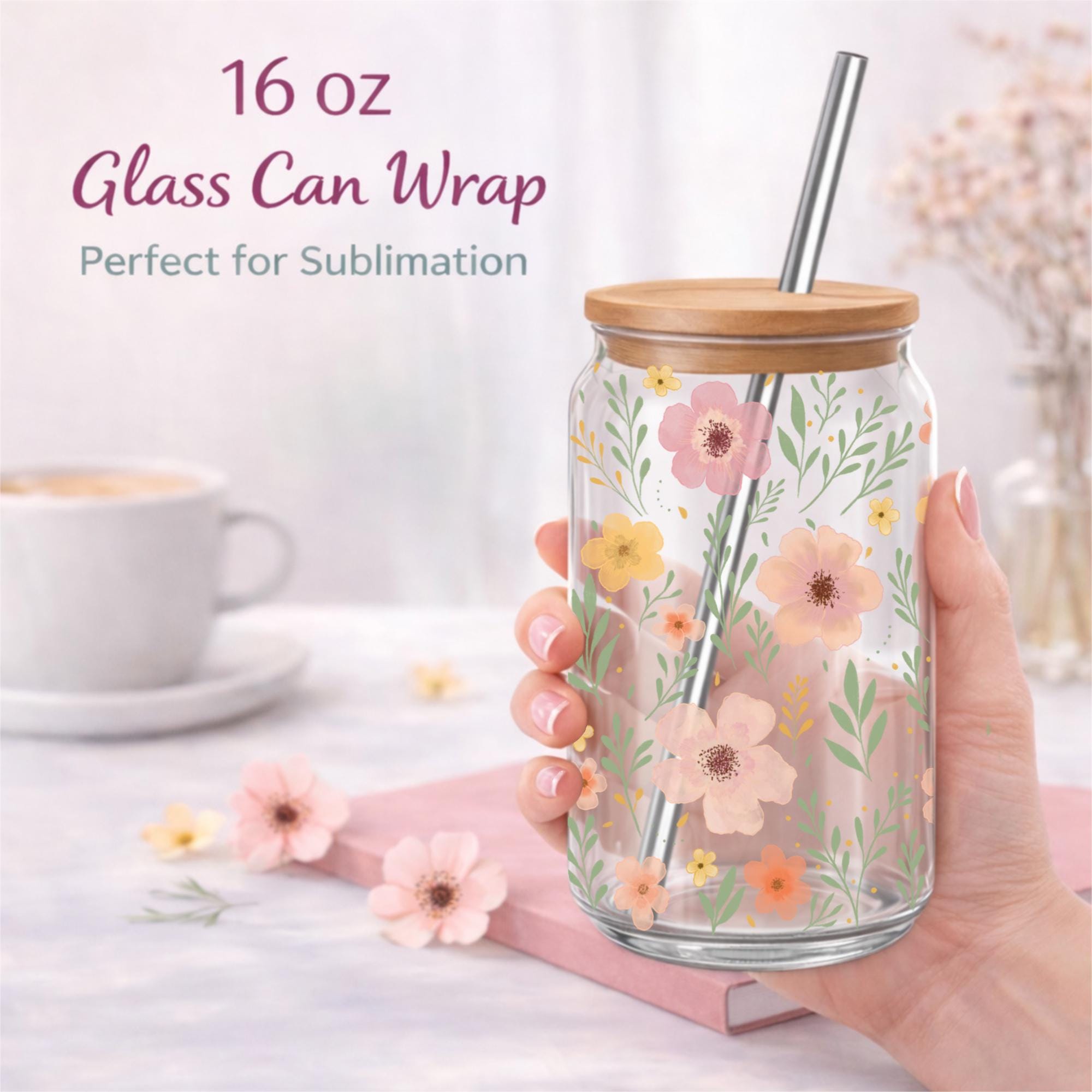 Glass Can Wrap 16 Oz PNG – Floral Boho Sublimation Design - Etsy