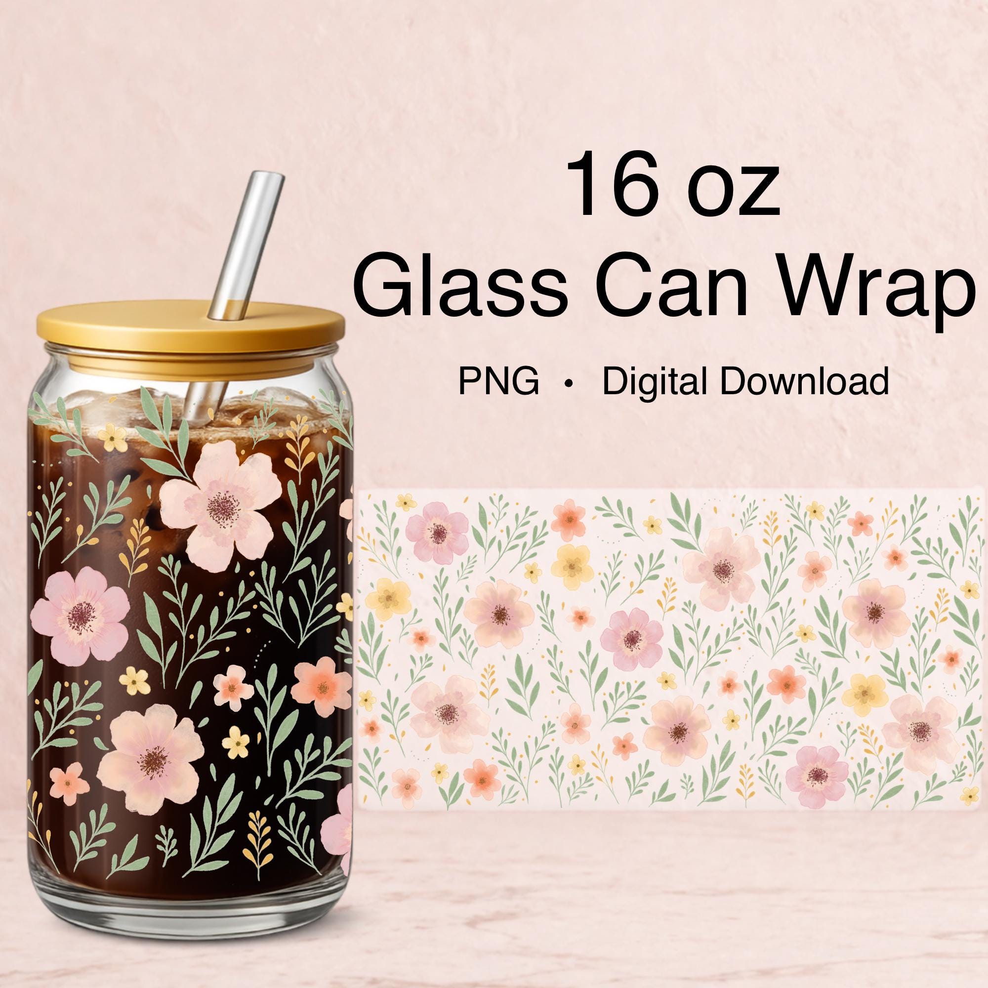 Glass Can Wrap 16 Oz PNG – Floral Boho Sublimation Design - Etsy