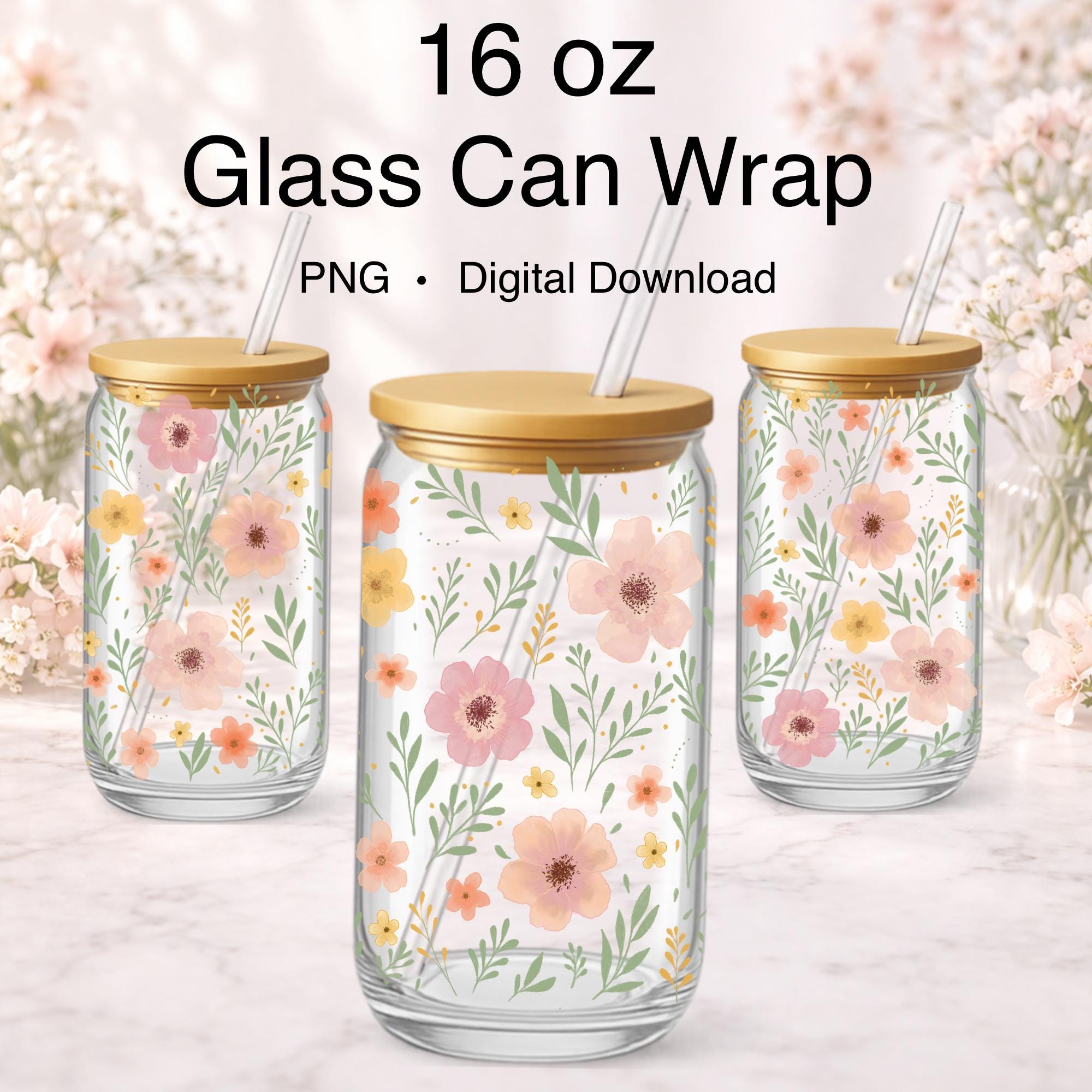 Glass Can Wrap 16 Oz PNG – Floral Boho Sublimation Design - Etsy