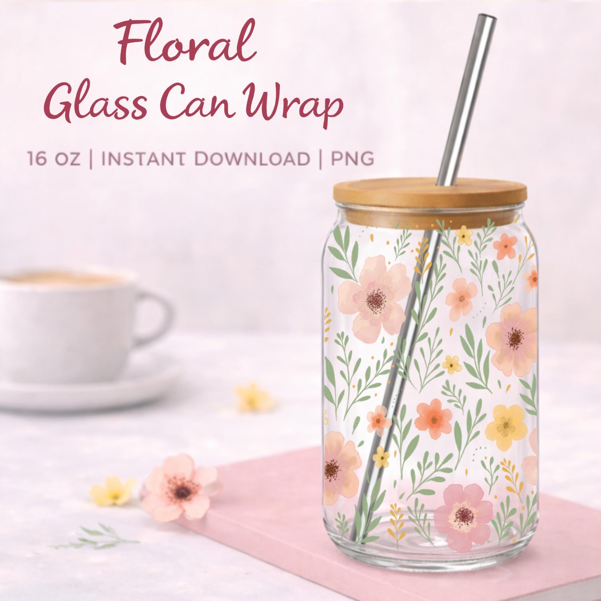 Glass Can Wrap 16 Oz PNG – Floral Boho Sublimation Design - Etsy