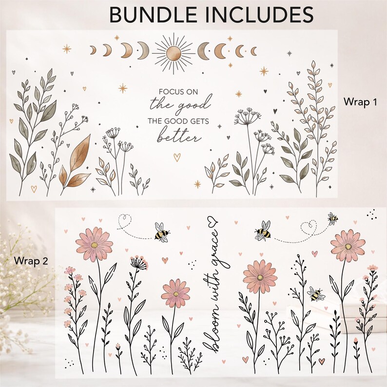 Floral Glass Can Wrap Bundle PNG for 16oz Libbey Sublimation and UV DTF ...