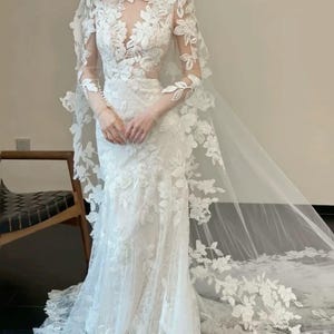 Luxury lace bridal dress, Tailorable mermaid wedding dress, lace bridal gown,deep V-shape wedding dress,long train wedding dress.