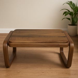 Mid Century Modern Walnuss Couchtisch - Handgemachter Japandi Minimalistischer Massivholztisch