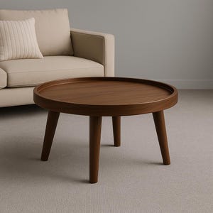 Handmade Solid Walnut Coffee Table: Mid-Century Modern Round Center Table