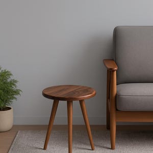 Modern Round Side Table – Handmade Small Wood Accent Table – Solid Walnut End Table – Minimalist Bedside Table – Boho Decor Furniture