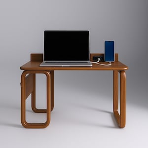 Scrivania in legno di noce – Design moderno con ricarica wireless compatibile con Apple e prese USB
