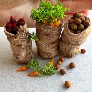 Doll miniature of 3 bags of vegetables.8
