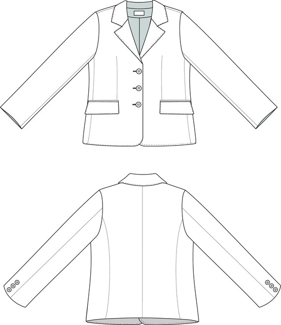 Fashion Blazer Sketch Pack Technical Drawing Pack, Women's Cropped