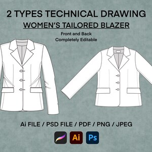 Può includere: Disegno tecnico di una giacca bianca con vista frontale e posteriore. Il disegno è completamente modificabile ed è disponibile nei formati AI, PSD, PDF, PNG e JPEG.