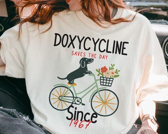 Doxycycline Pharmacy Pun Shirt, Dachshund On Bicycle Pharmacist Sweatshirt, Veterinary Gift, Pharmacy Tech Sweater, Funny Pharmacist Gift