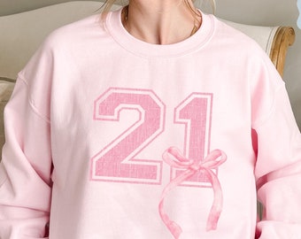 21st Birthday Shirt, Coquette Bow Twenty-First Birthday Women Shirt, 21st Birthday Daughter Party Sweatshirt, Birthday Gift for Her
