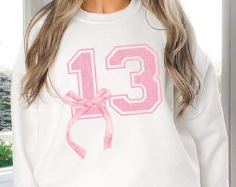 13th Birthday Shirt Gift, Coquette Bow Thirteenth Birthday for Girls Shirt, Custom 13th Birthday Party Shirt, Teenage Birthday Sweatshirt