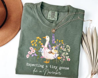 Expecting Mom Goose Pregnancy Announcement Shirt, Pregnancy Announcement to Husband, Comfort Colors® Wildflowers Pregnancy Reveal