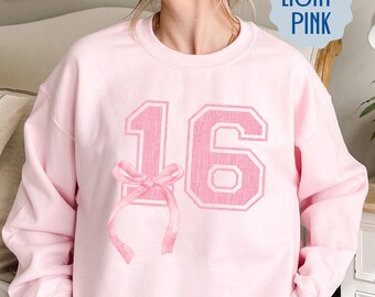 16th Birthday Shirt, Coquette Bow Sixteenth Birthday Shirt Girl, 16th Birthday Daughter Party Shirt, Birthday Gift for Her, Bday Sweatshirt
