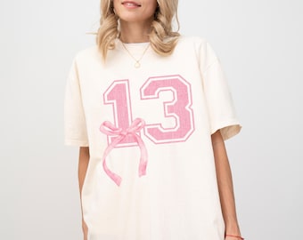 13th Birthday Shirt Gift, Coquette Bow Thirteenth Birthday for Girls Shirt, Custom 13th Birthday Party Shirt, Teenage Birthday Sweatshirt