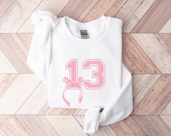 13th Birthday Shirt Gift, Coquette Bow Thirteenth Birthday for Girls Shirt, Custom 13th Birthday Party Shirt, Teenage Birthday Sweatshirt