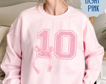 10th Birthday Shirt, Coquette Bow Tenth Birthday for Girls Shirt, 10th Birthday Party Shirt, Ten Birthday Sweater, Daughter Bday Sweatshirt