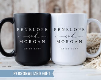 Personalized Mr And Mrs Mugs, Custom Wedding Coffee Mug Set, Bride And Groom Gift, Bridal Shower Present, Engagement Gift For Couple