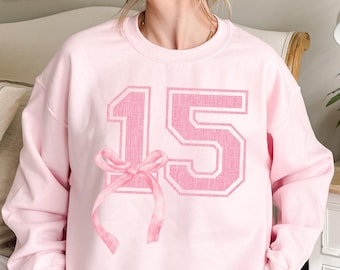 15th Birthday Shirt, Coquette Bow Fifteenth Birthday for Girls Shirt,15th Birthday Party Shirt,Gift For Girl Birthday,Fifteenth Birthday Tee