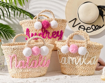 Personalized straw bridesmaid handbag,Bridesmaid beach bag,Bachelorette party gift bag,Custom hand-held gift basket,Bridesmaid Gift basket