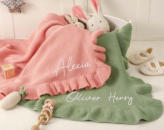 Personalized embroidered baby blanket,Custom baby name blanket,Newborn Baby gift,Soft cotton knitted baby blanket,Baby Gift,Baby shower gift
