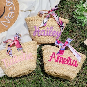Personalized straw bridesmaid handbag,Bachelorette party gift bag,Bridesmaid beach bag,Bridesmaid Gift basket,Custom hand-held gift basket