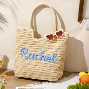 Personalized Crochet Straw Beach Tote Bag, Bridesmaid Wedding Gift, Travel Beach Tote, Bachelorette Party Favors, Bridal Shower Bag image 17