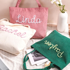 Personalized Embroidered Corduroy Tote,Custom Name Tote Bag,Bridesmaid Gift,Gift for Her,Travel Bag,Bachelorette Gift,Christmas Gift image 16