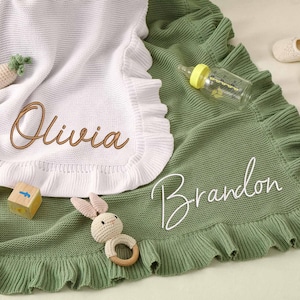 Personalisierte gestickte Babydecke, Neugeborenen Baby Geschenk, Weiche gestrickte Babydecke aus Baumwolle, benutzerdefinierte Baby Name Decke, Baby Geschenk, Baby-Dusche-Geschenk