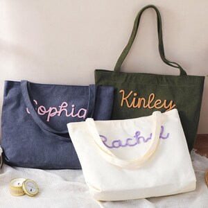 Personalized Embroidered Corduroy Tote,Custom Name Tote Bag,Bridesmaid Gift,Gift for Her,Travel Bag,Bachelorette Gift,Christmas Gift image 3