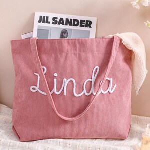 Personalized Embroidered Corduroy Tote,Custom Name Tote Bag,Bridesmaid Gift,Gift for Her,Travel Bag,Bachelorette Gift,Christmas Gift image 10