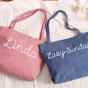 Personalized Embroidered Corduroy Tote,Custom Name Tote Bag,Bridesmaid Gift,Gift for Her,Travel Bag,Bachelorette Gift,Christmas Gift image 19
