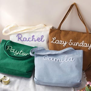 Personalized Embroidered Corduroy Tote,Custom Name Tote Bag,Bridesmaid Gift,Gift for Her,Travel Bag,Bachelorette Gift,Christmas Gift image 5