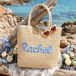 Personalized Crochet Straw Beach Tote Bag, Bridesmaid Wedding Gift, Travel Beach Tote, Bachelorette Party Favors, Bridal Shower Bag image 6