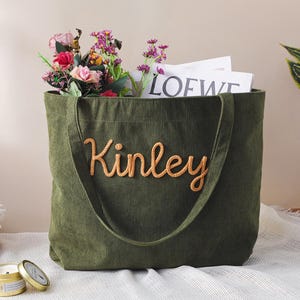 Personalized Embroidered Corduroy Tote,Custom Name Tote Bag,Bridesmaid Gift,Gift for Her,Travel Bag,Bachelorette Gift,Christmas Gift image 14
