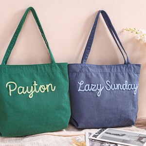 Personalized Embroidered Corduroy Tote,Custom Name Tote Bag,Bridesmaid Gift,Gift for Her,Travel Bag,Bachelorette Gift,Christmas Gift image 17