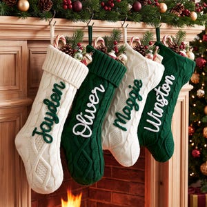 Calcetines navideños personalizados, calcetín tejido a mano con nombre para 2026, calcetines familiares tejidos a mano, decoración navideña, regalos de Navidad