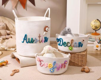 Personalized Handmade Basket,Rope Cotton Baby Gift Basket,Baby Gift,Newborn Gift,Baby Shower Gift,Baby Basket,Storage Basket,Toy Organizer