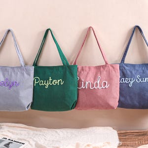 Personalized Embroidered Corduroy Tote,Custom Name Tote Bag,Bridesmaid Gift,Gift for Her,Travel Bag,Bachelorette Gift,Christmas Gift image 18